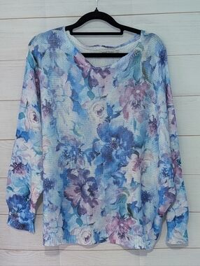 🆕 Loggia De Tessitori  Floral Blue 💙 & Purple 💜 Lightweight Knit Size Large